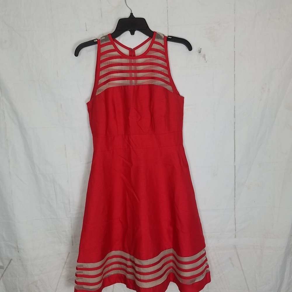 Taylor red silk blend fit and flare dress